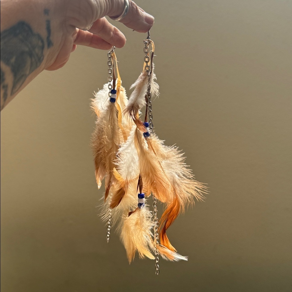 Bohemian Feather Earrings with Chain